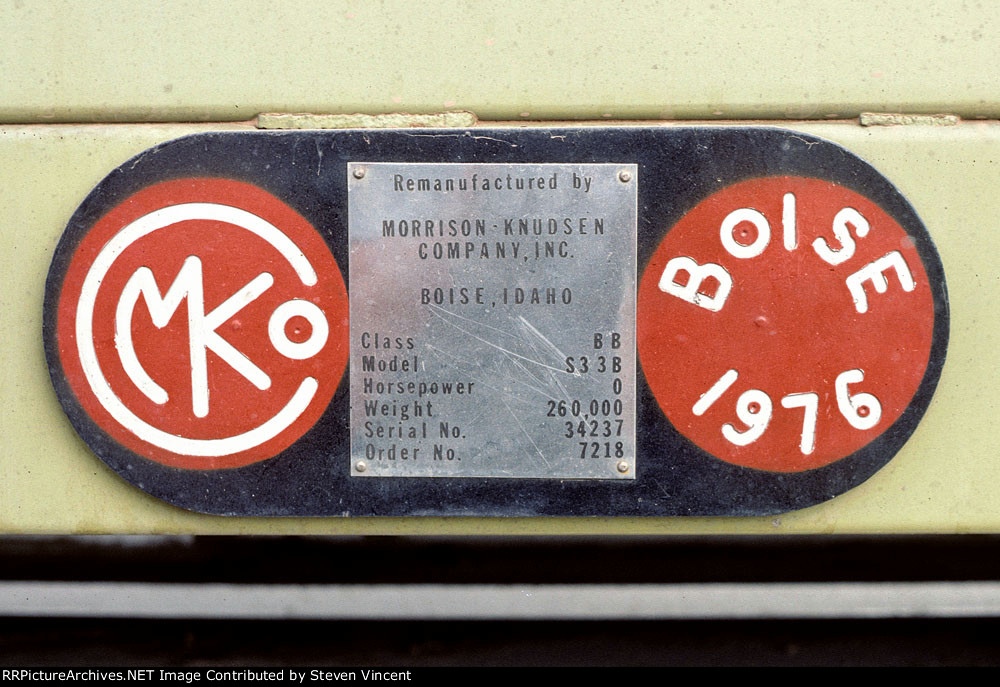 Oregon California & Easterm road slug #7607 MK builder's plate.